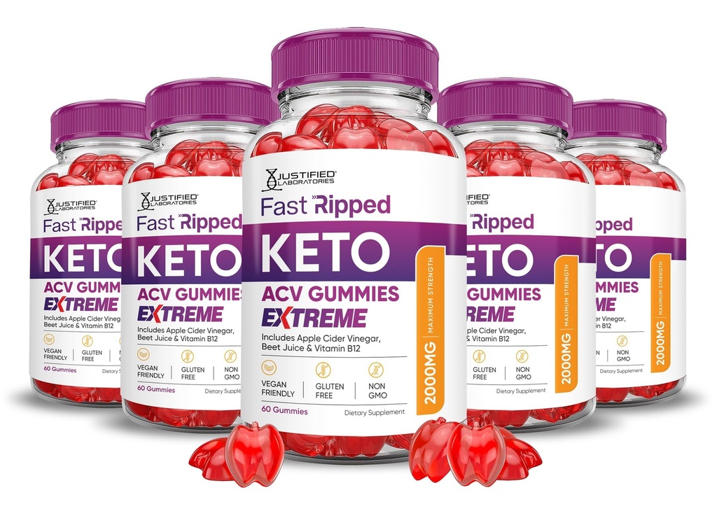 Justified Laboratories (5 Pack Fast Ripped DW ACV Gummies Extreme 2000MG Fast Ripped Keto Gummies Apple Cider Vinegar Formulated with Pomegranate Beet Juice B12 Vegan Non GMO 300 Gummys