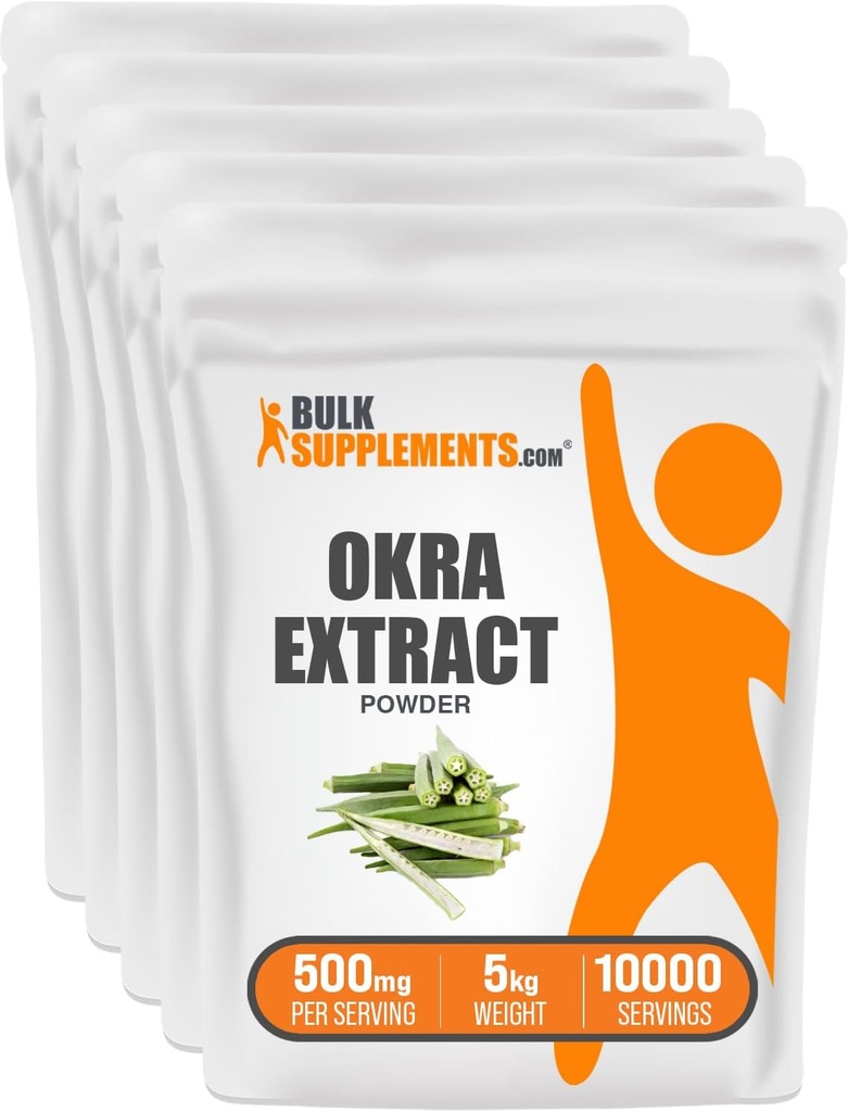 BulkSupplements.com Okra Extract Powder - Okra Supplement, Okra Powder, Herbal Extract Supplement - Vegan & Gluten Free, 500mg ανά σέρβις, 5kg (11 lbs) (Συσκευασία των 5)