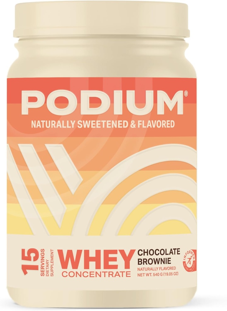 Podium Nutrition Whey Protein Powder, Chocolate Brownie, 22g Protein Per Serving with Digestive Enzymes, Whey Protein Isolate & Concent, Gluten Free, Low Carb, Low Sugar & Soy Free, 15 Servers