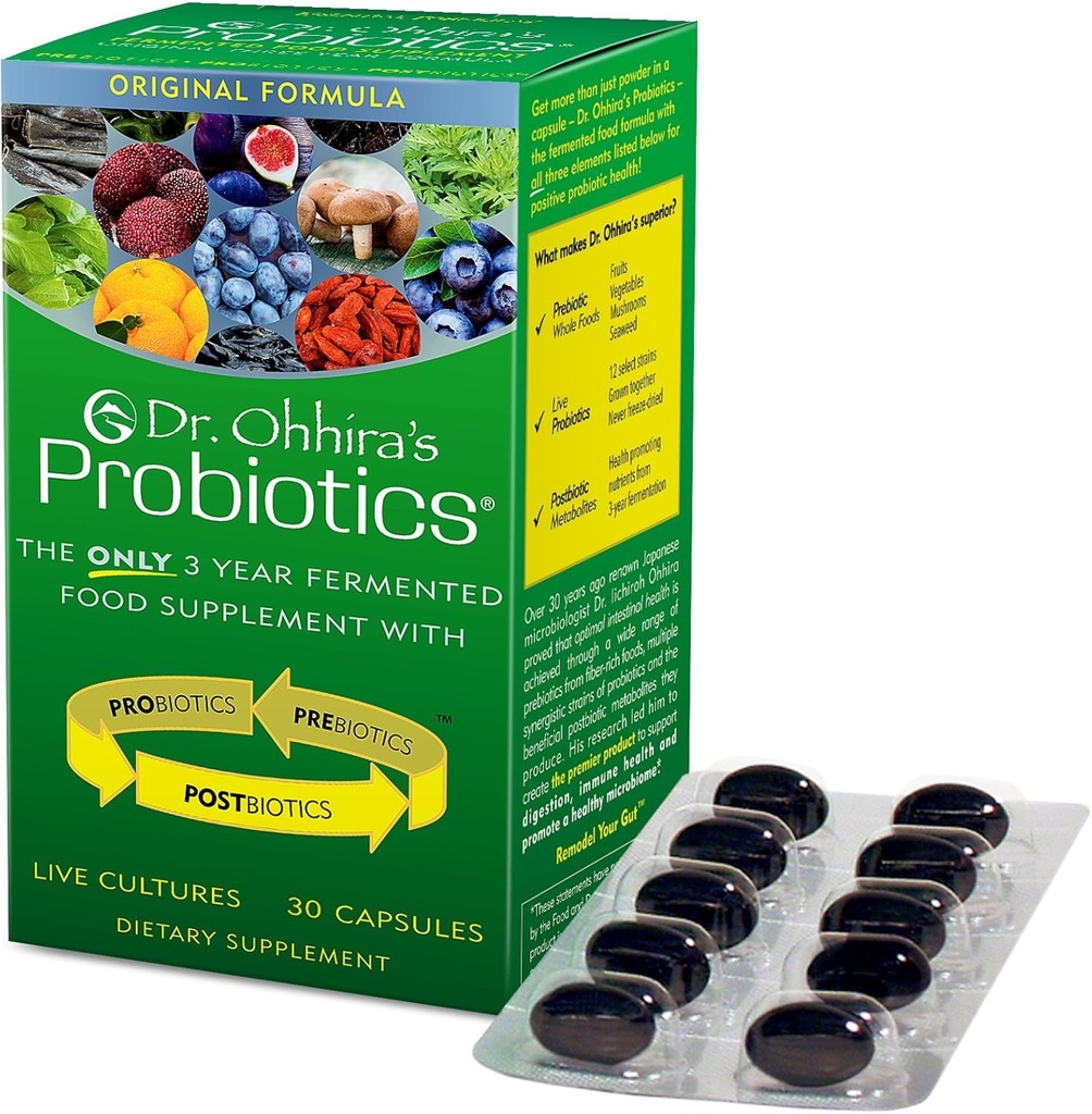 Dr. Ohhira's Probiyotiks Original Formula 3 Yıl Fermented Prebiyotiks, Live Active Probiyotiks and The only Product with Postbiyotik Metabolites, 30 Capsules