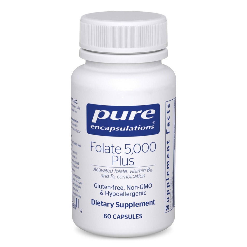 Pure Encapsulations - Folate 5.000 Plus - Aktif Folate, Vitamin B12 ve B6 Kombinasyon - 60 Capsules