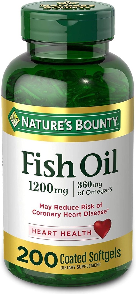 Nature's Bounty, Dietary Supplement, Omega 3 Kalp Sağlığı, 1200 Mg, 200 Hızlı Yayın Softgels