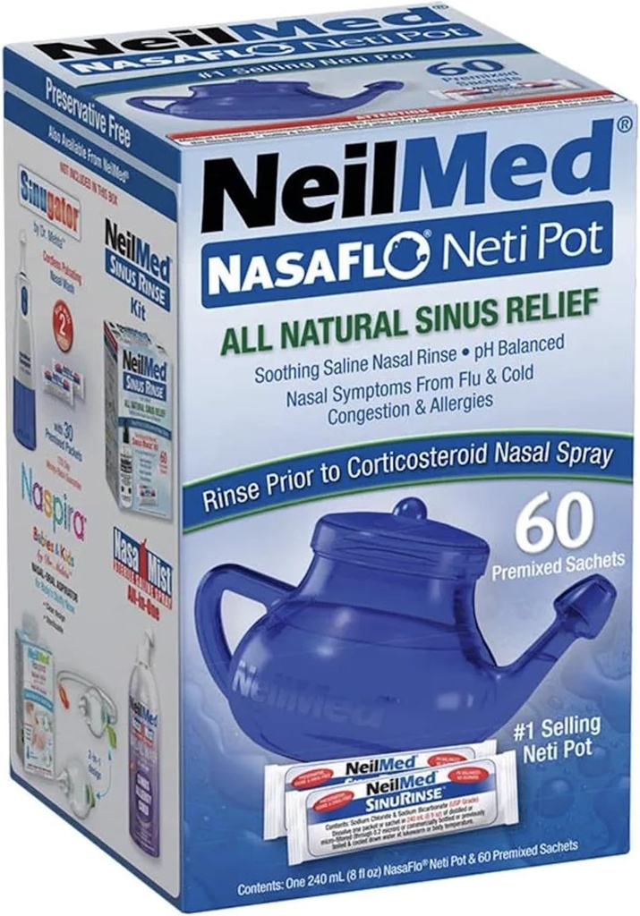 NeilMed NasaFlo Άθραυστο Neti Pot με 60 προμιγμένα πακέτα