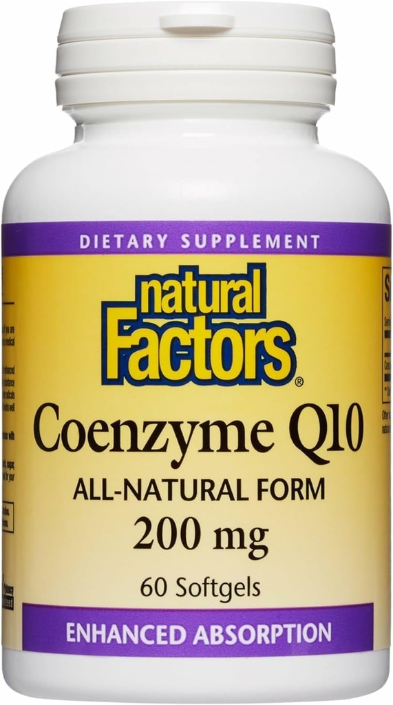 Doğal Faktörler Coenzyme Q10 - Antioksi Support Supplement Supports Cellular Enerji Üretimi - Daha İyi Abhidrorpsiyon Yardımları Sağlıklı Kalp Fonksiyonu - 200 mg, 60 Softgels (60 Hizmet)