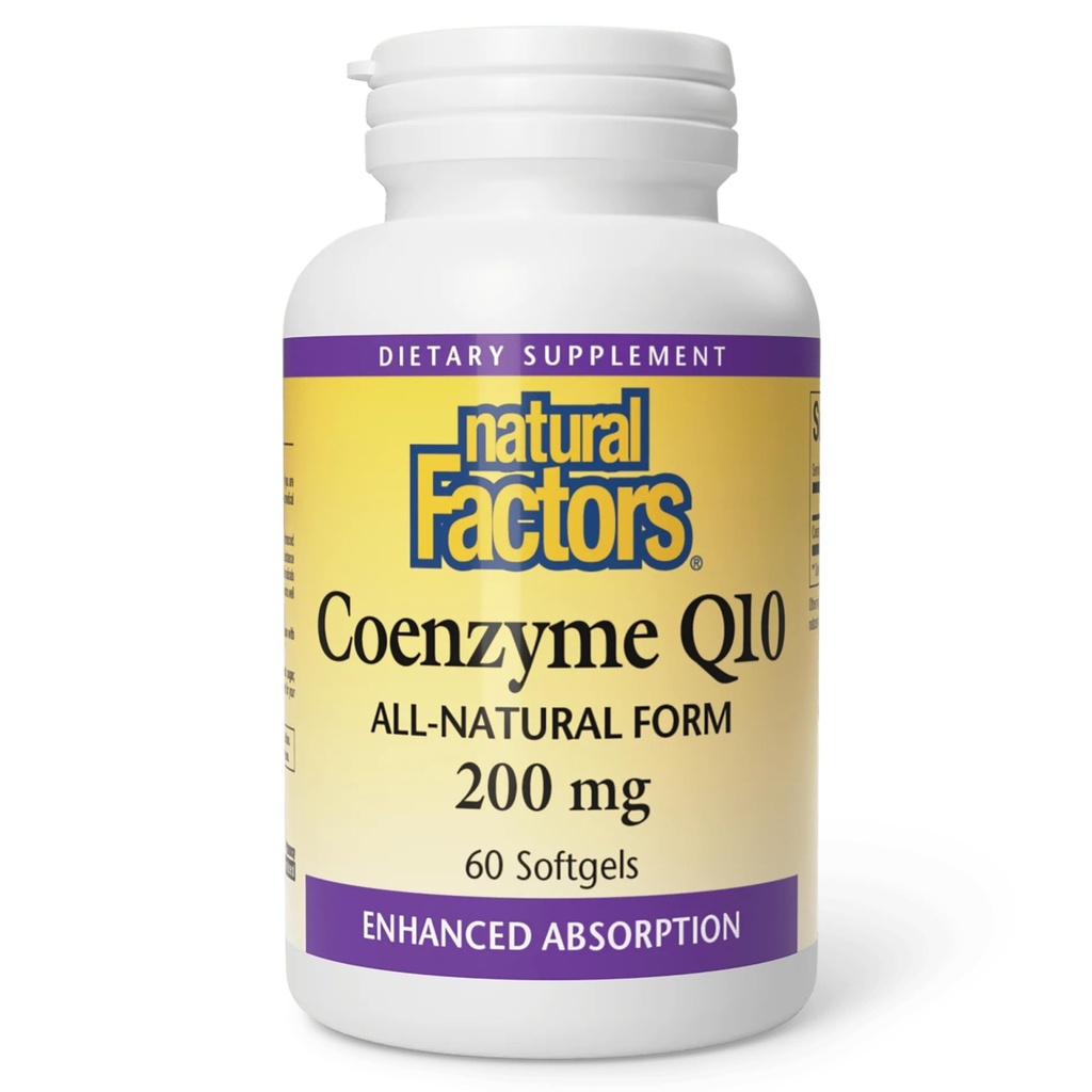 Doğal Faktörler Coenzyme Q10 - Antioksi Support Supplement Supports Cellular Enerji Üretimi - Daha İyi Abhidrorpsiyon Yardımları Sağlıklı Kalp Fonksiyonu - 200 mg, 60 Softgels (60 Hizmet)