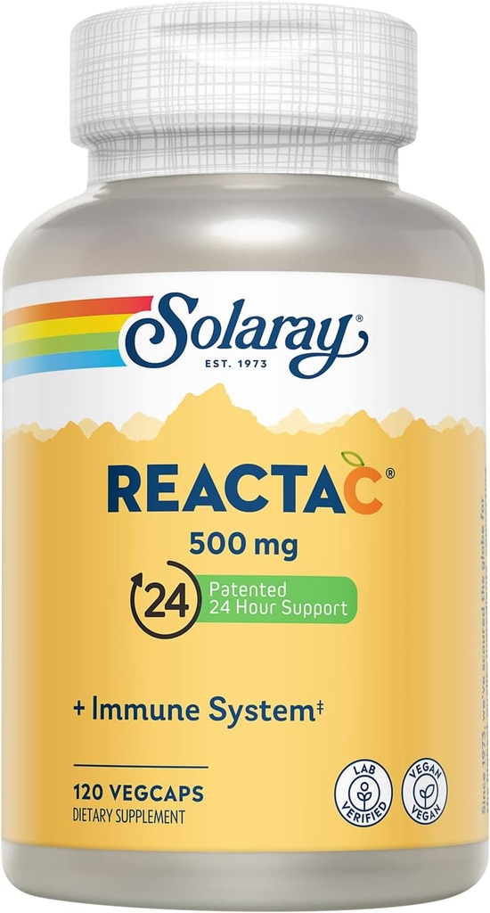 SOLARAY Rea-C ile 500 mg C, 200 mg Bioflavonoyak Yoğunluğu, Immune System Defense Vitaminleri, Patentli 24 Saat Immunity Alert Support Supplement, Vegan, 120 Capsules, 120 Servisler.