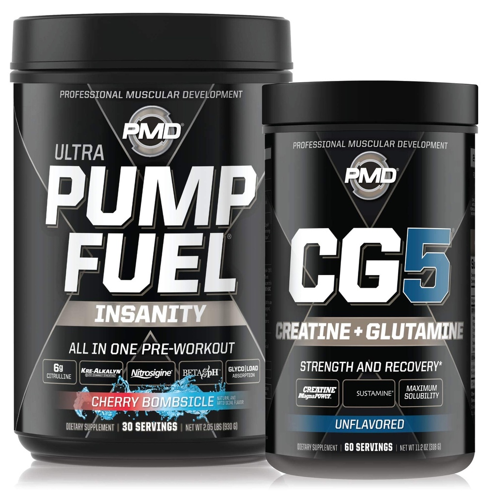 PMD Sports Ultra Pump Insan Yakıtlığı - Pre Workout – Cherry Bombsicle (30 Hizmet) Spor CG5 Ortak ve L-Glutamine Toz (60 Hizmet)