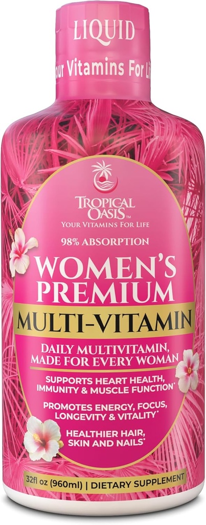 Kadınlar için Premium Sıvı Çokvitamin | Sugar Free Women's Multivitamin | 100+ Vitaminler, Mineraller & Herbs Anti-Aging, Heart, Brain & Bone Health |% Abpole Rate | Non-GMO | 32 Serv