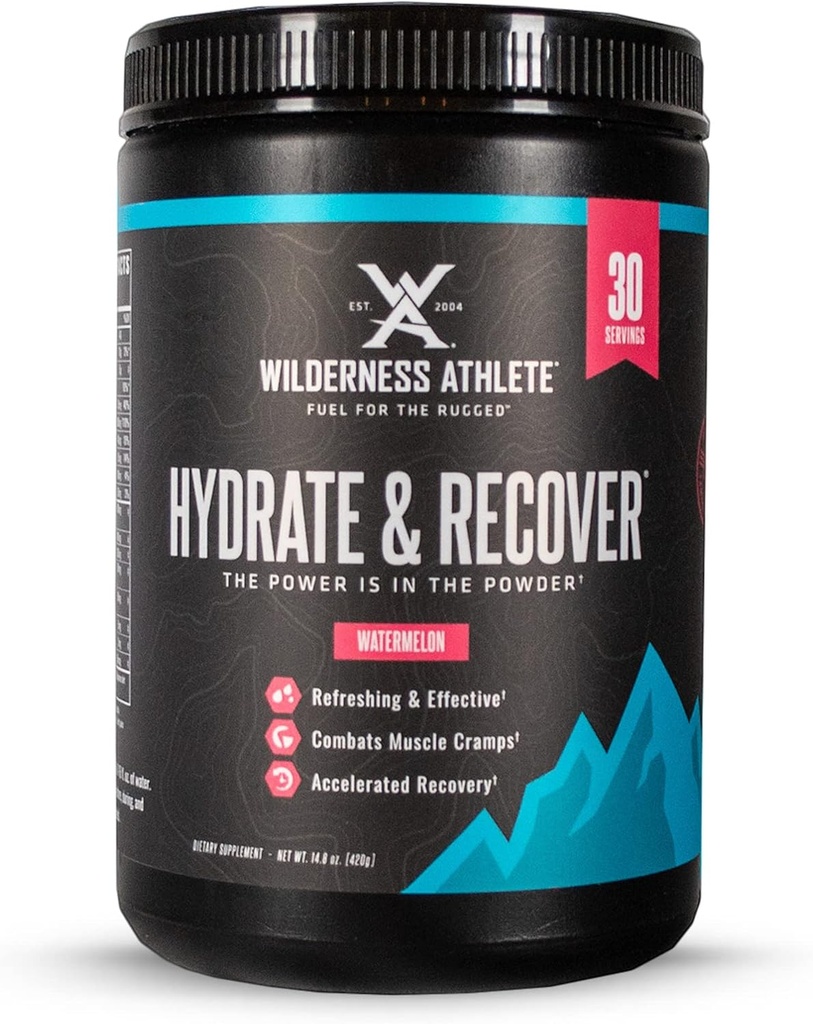 Wilderness Athlete - Hydrate & Recover | Sıvı Hydration Toz Elektrolyte Drink Mix - Recover Faster with Bcaas - Hydrate Toz with 1000 mg of C - 30 Service Tub (Watermelon)
