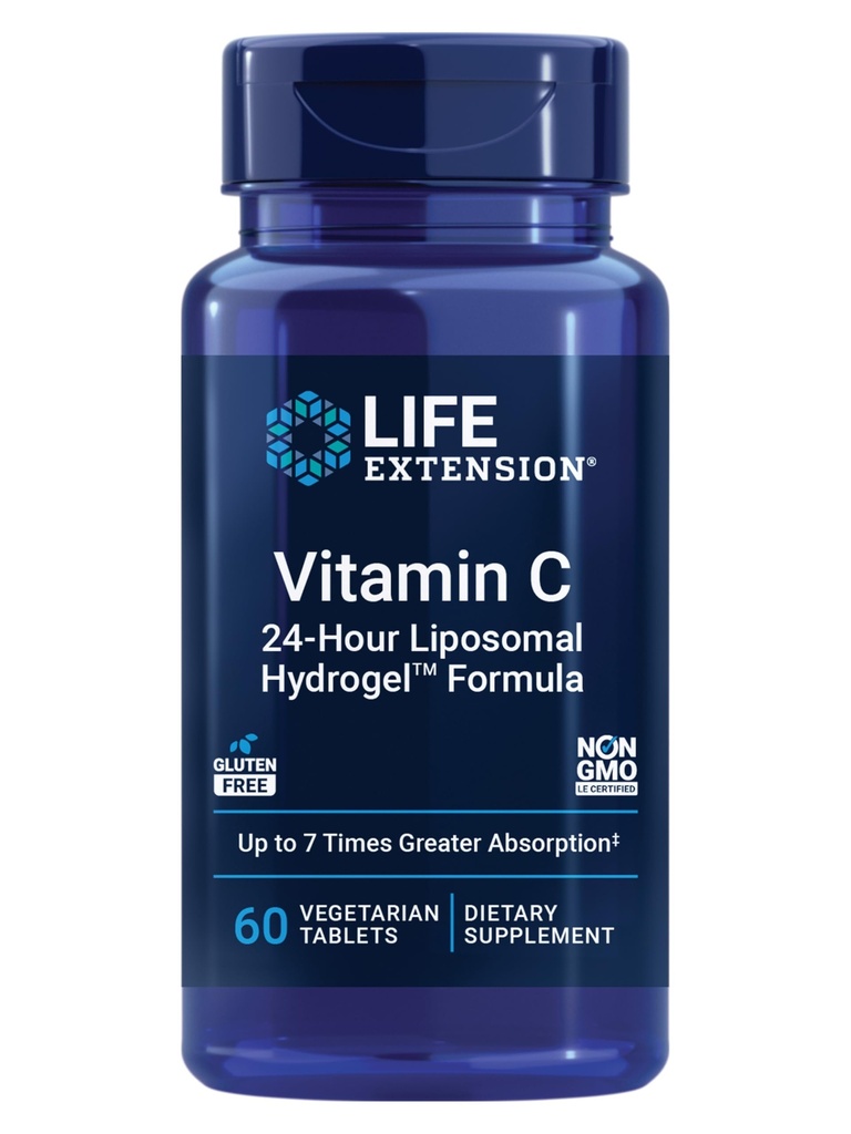 Life Extension Vitamin C 24 Saat Liposomal HydrogelTM Formula, Standart C'den Daha İyi, 24 Saate kadar, Vitamin C, Gluten-Free, Non-GMO, Vegetarian, 60 Tabletler