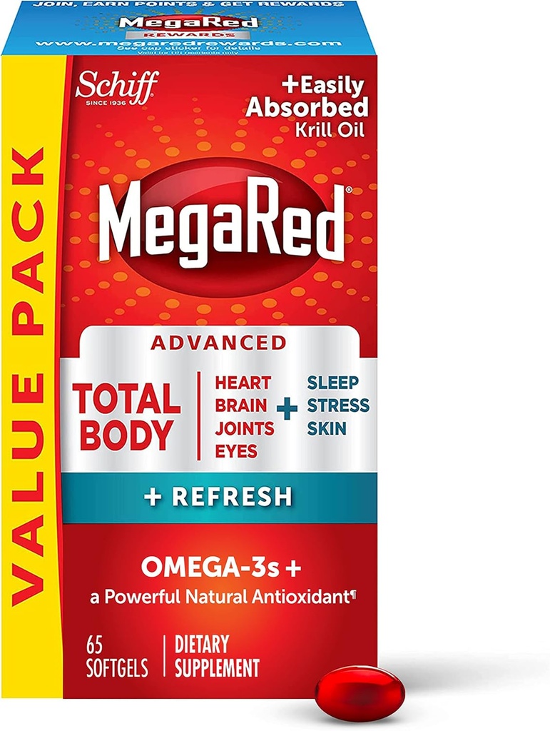 MegaRed Omega-3 Toplam Vücut + 500 mg Softgels, (65 Bir Şişede Kont), Ab Easysorbed Krill Oil, Kalbinizi, Ortaklarınızı, Beyin & Gözlerinizi Desteklemek için,