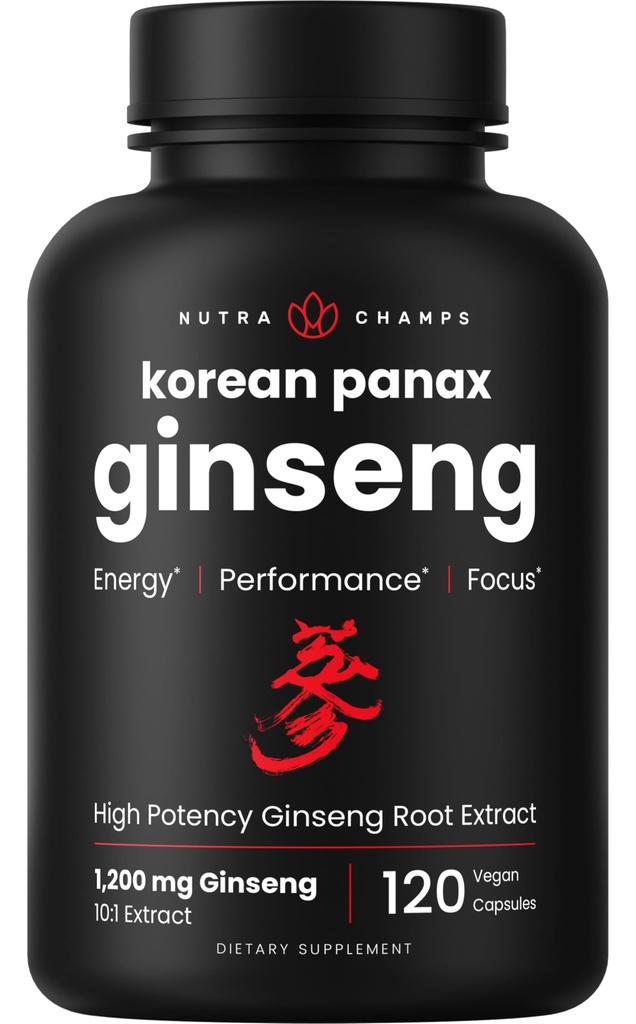 NutraChamps Korean Red Panax BTC Capsules | Ekstra Kuvvetli Ginsenositler for Energy, Focus, Performance, Vitality & Immune Support | Koreli Reality Root Extract (120, Red)