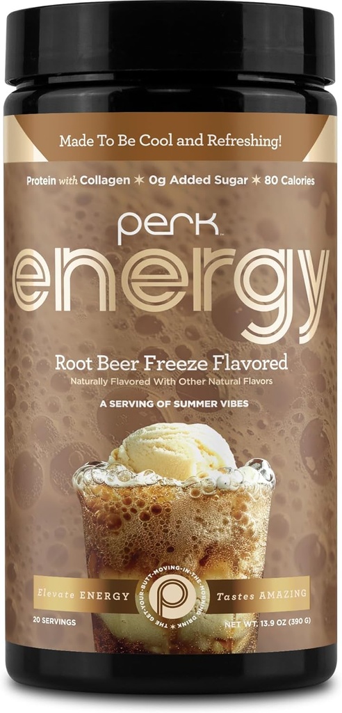 Perk Energy Original Root Beer Freeze Flavored (20 hizmet) - Gluten Free, Soy Free ve Peanut Free