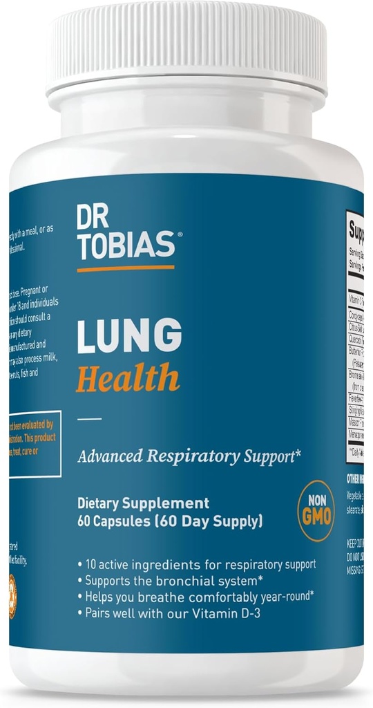 Dr. Tobias Lung Health Supplement with Vitamin C, Butterbur, Quercetin & Bromelain, Advanced Lung Cleanse Detox Formula for Bronchial & αναπνευστικό σύστημα, Non-GMO, 60 κάψουλες, 60 εξυπηρετούν