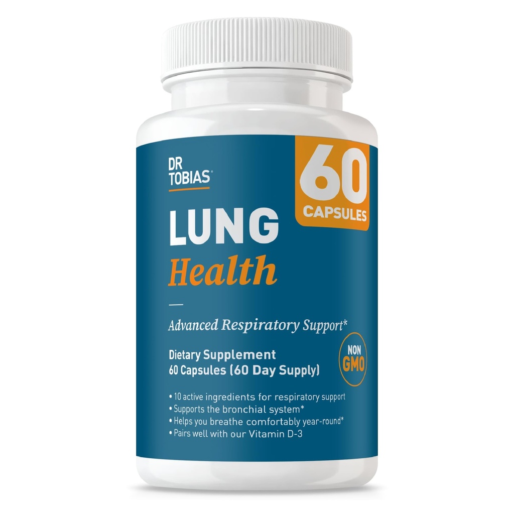 Dr. Tobias Lung Health Supplement with Vitamin C, Butterbur, Quercetin & Bromelain, Advanced Lung Cleanse Detox Formula for Bronchial & αναπνευστικό σύστημα, Non-GMO, 60 κάψουλες, 60 εξυπηρετούν
