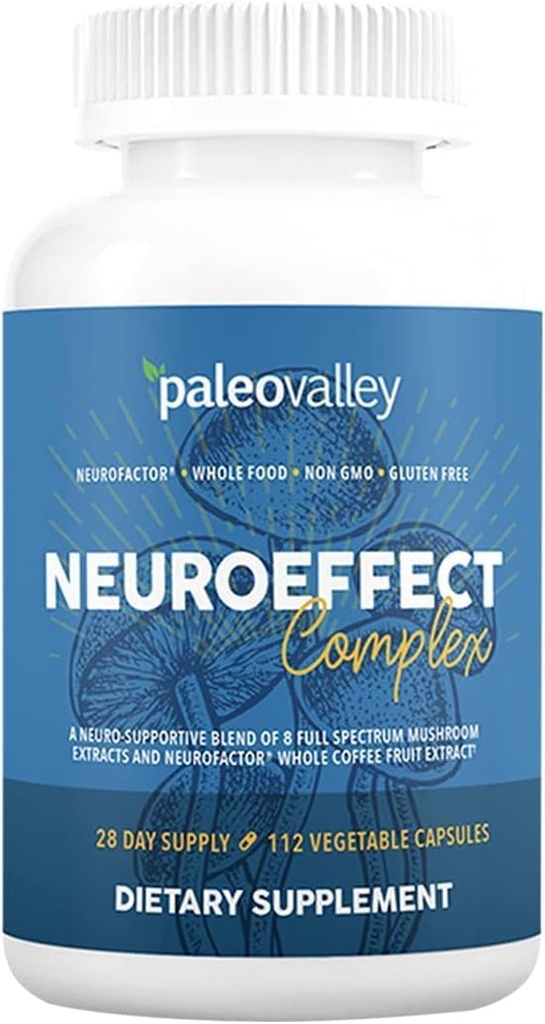 Paleovalley NeuroEffect - Nöro Mushroom Coffee Beslenme Supplement for Focus, Memory, and Energy Support - 28-Day Supply - 8 Full Spectrum Mushroom and Whole Coffee Fruit Extracts