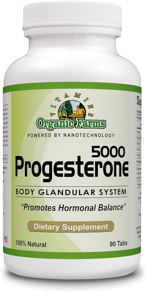 Organik Çiftlik Vitaminleri Progesterone 5000 - Vücut bezi Sistem Diyeti Tamam,% 100 Doğal Progesterone Pills - Hormonları dengelemek için Formula - Progesterone Supplement, 90 Tabletler