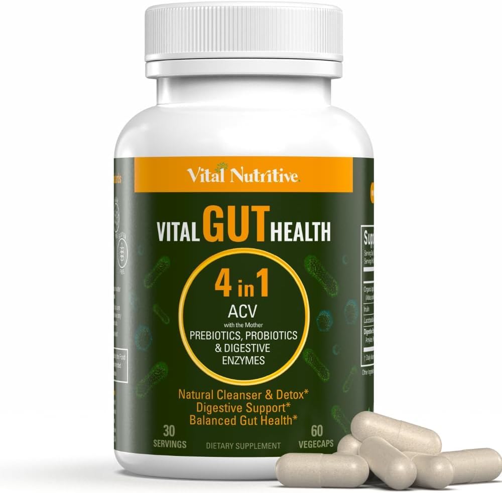 Vital Gut Health 4in1 Formula with Apple Cider Vinegar, Prebiyotiks & Probiyotiks, Digestive Enzymes for Strong Immunity Support and Complete Gut and Digestion Support