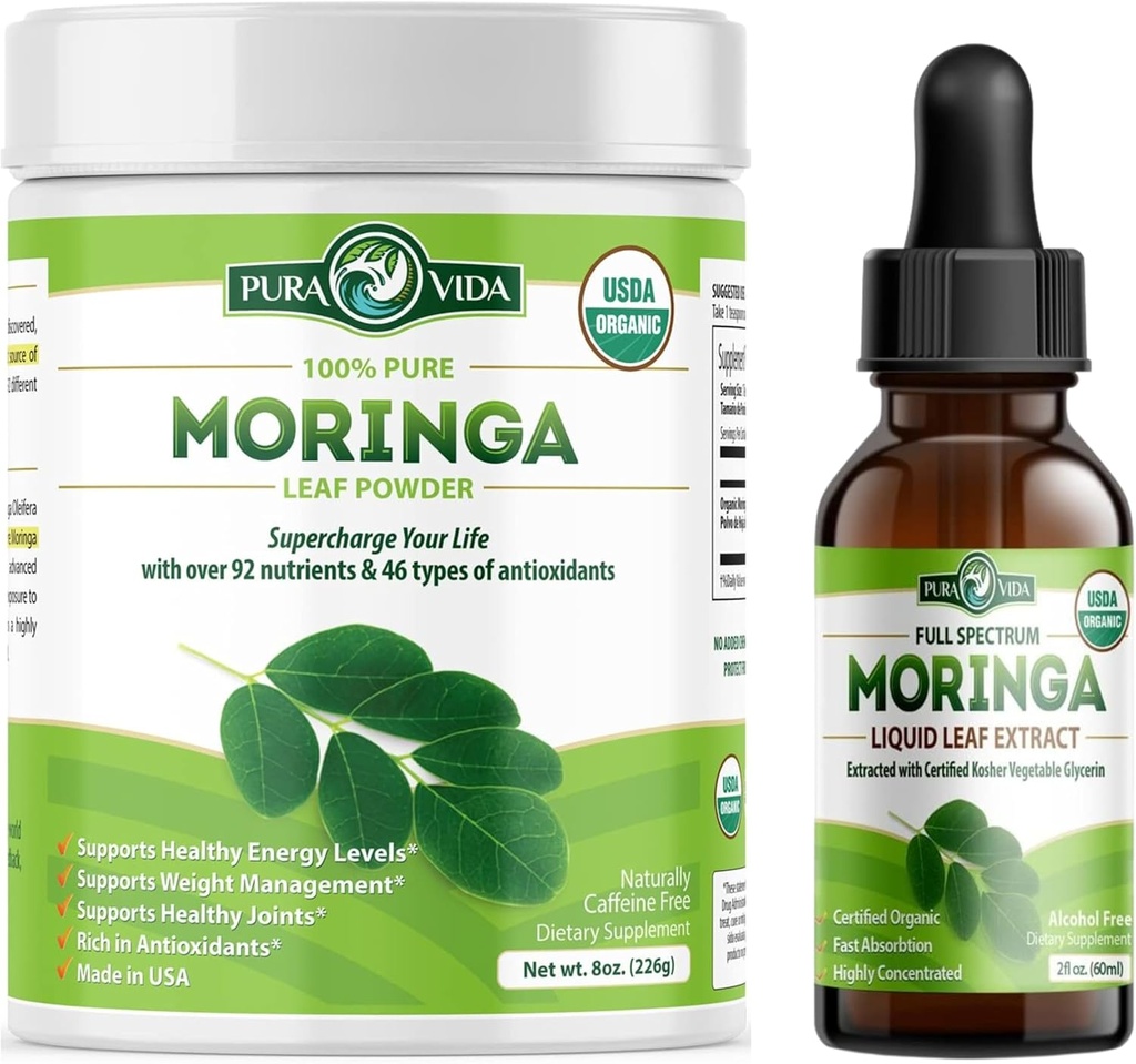 Moringa Toz Organik Tek Kökeni (8 oz) ve Moringa Leaf Ekstraksiyonu (2fl oz)