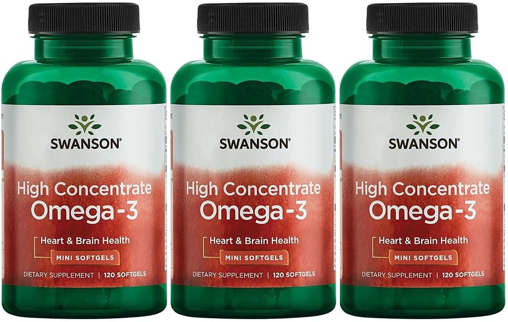 Swanson High Temp Omega-3 Fish Oil - Essential Fatty Asits - (120 Softgels, 680 mg each) 3 Pack