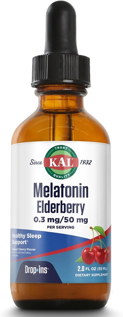 KAL 0.3 Mg μελατονίνη Cherry Elderberry Dropins, 2 ρευστή ουγγιά
