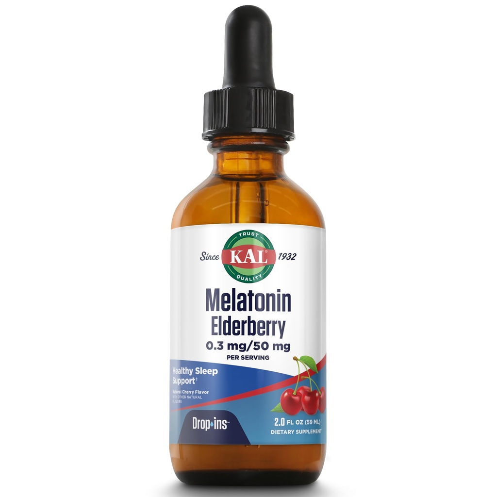 KAL 0.3 Mg Melatonin Cherry Elderberry Dropins, 2 Akış Ounce