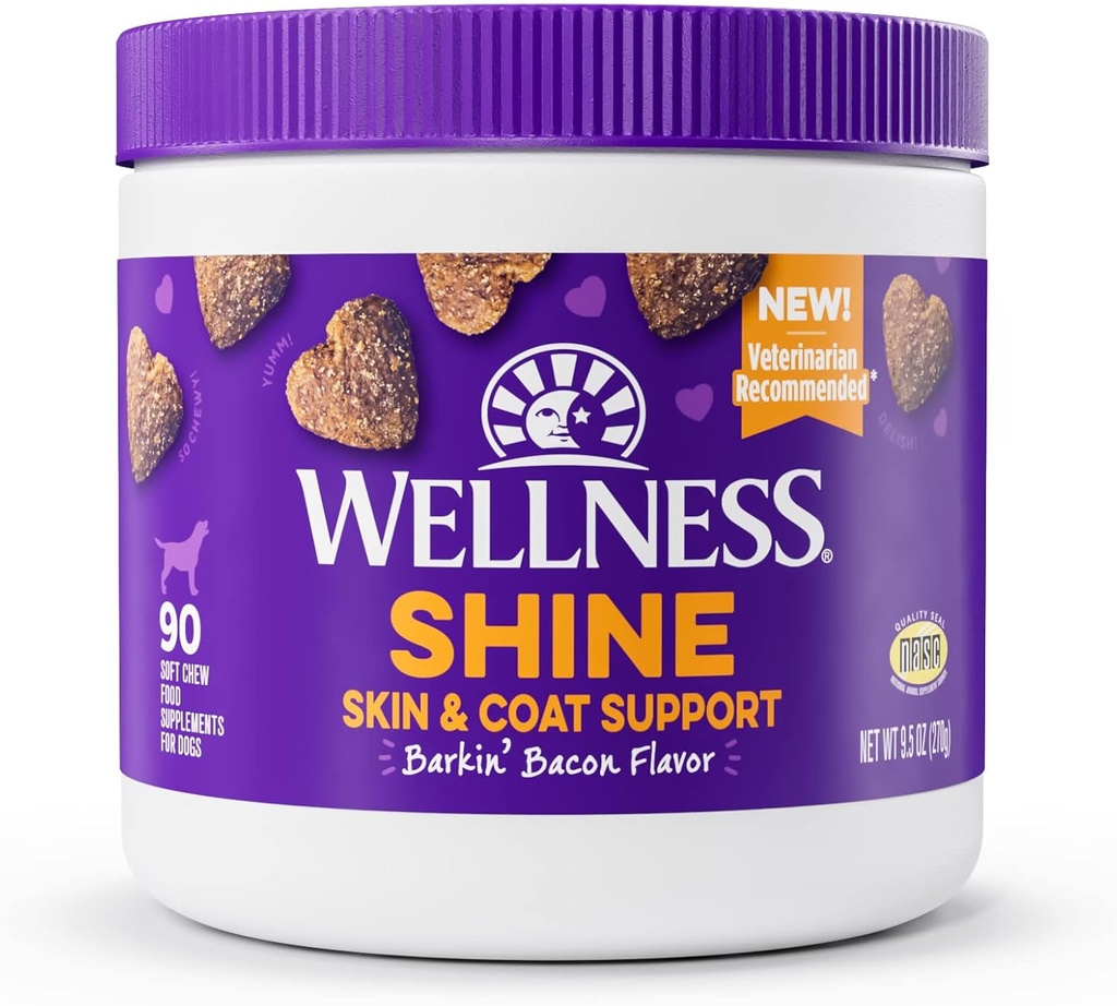 Wellness Barkin' Bacon Yumuşak Chew Skin & Coat Supplements for Dogs, 90 Count