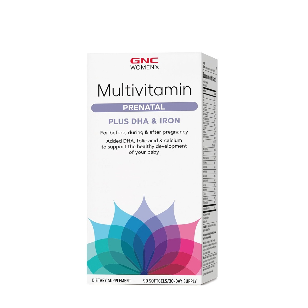 GNC Women's Prenatal Multivitamin Formula ile DHA & Iron, Destek Hamile ve Sağlıklı Bebek Gelişimi, Essential Nutrients Folic Asit, çinko, Kalsiyum Plus B Vitaminleri, 90 Softgels