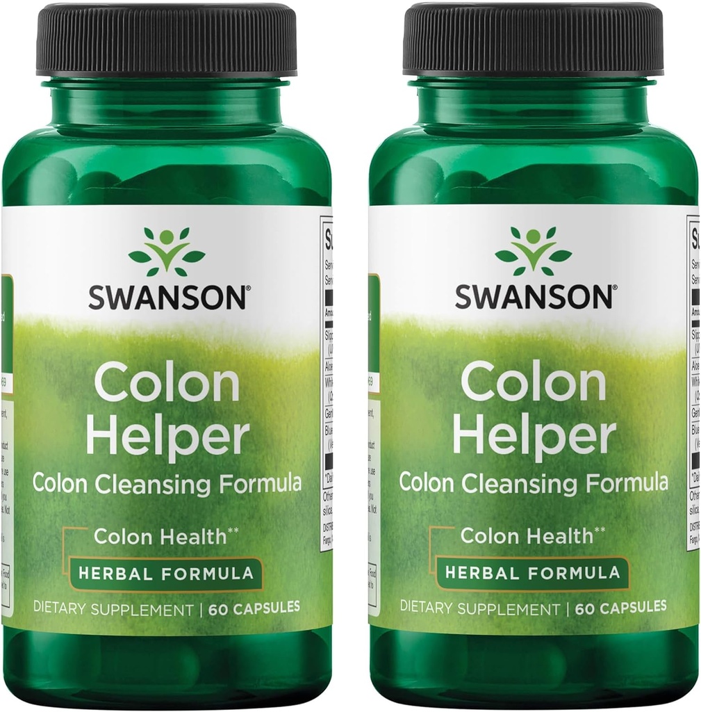 Swanson Kolon Yardımcı - Vervain, Goldenseal Root, Slippery Elm Bark & More - Herbal Supplement Aiding Health Eliminations - (60 Capsules) (2 Pack)