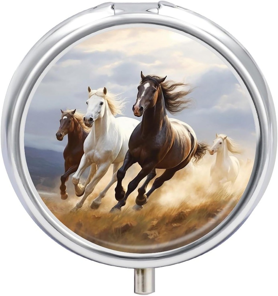 Atlar Koşu Sanatı Pill Case 3 Karşılaştırmalı Portreatif Pill Box Günlük Tur Pill Pocket Purse Günlük Tıp Konteyneri Vitaminler Balık Petrol Seyahat Hediyeleri Tutmak için Organize Edilecek