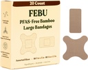 FEBU Eco-Friendly Large Bamboo Bandages | PFAS Free Bandages for Boates & Cuts | Flex Fabric Bandage | Tam Boşluk, Latex Free Bandage | 20 Büyük Kont