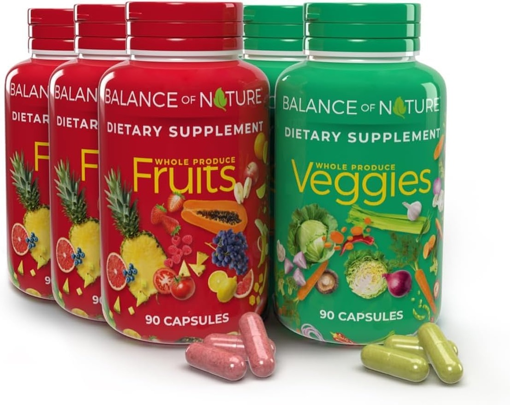 Balance of Nature Whole Food Supplement with Fruit and Vegetable Ingredients for Women, Men, and Kids - 90 Capsules, 3 Sets