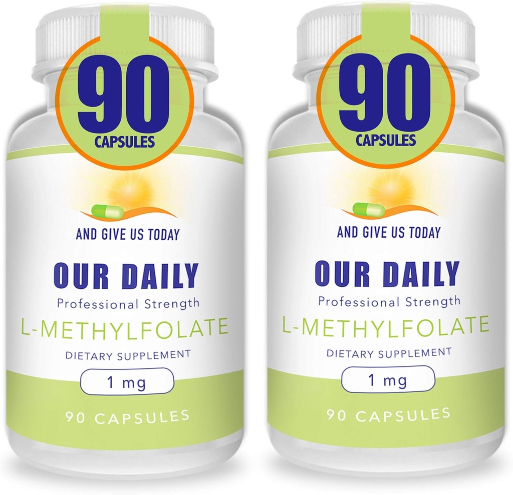Günlük Vites L-Methylfolate 1mg / 1000 mcg Maksimum Güçlü Aktif Folate, 5-MTHF, Filler Free, Gluten Free, Non-GMO, Vegetarian Capsules 90 Count (Pack of 2)