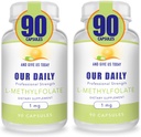 Günlük Vites L-Methylfolate 1mg / 1000 mcg Maksimum Güçlü Aktif Folate, 5-MTHF, Filler Free, Gluten Free, Non-GMO, Vegetarian Capsules 90 Count (Pack of 2)