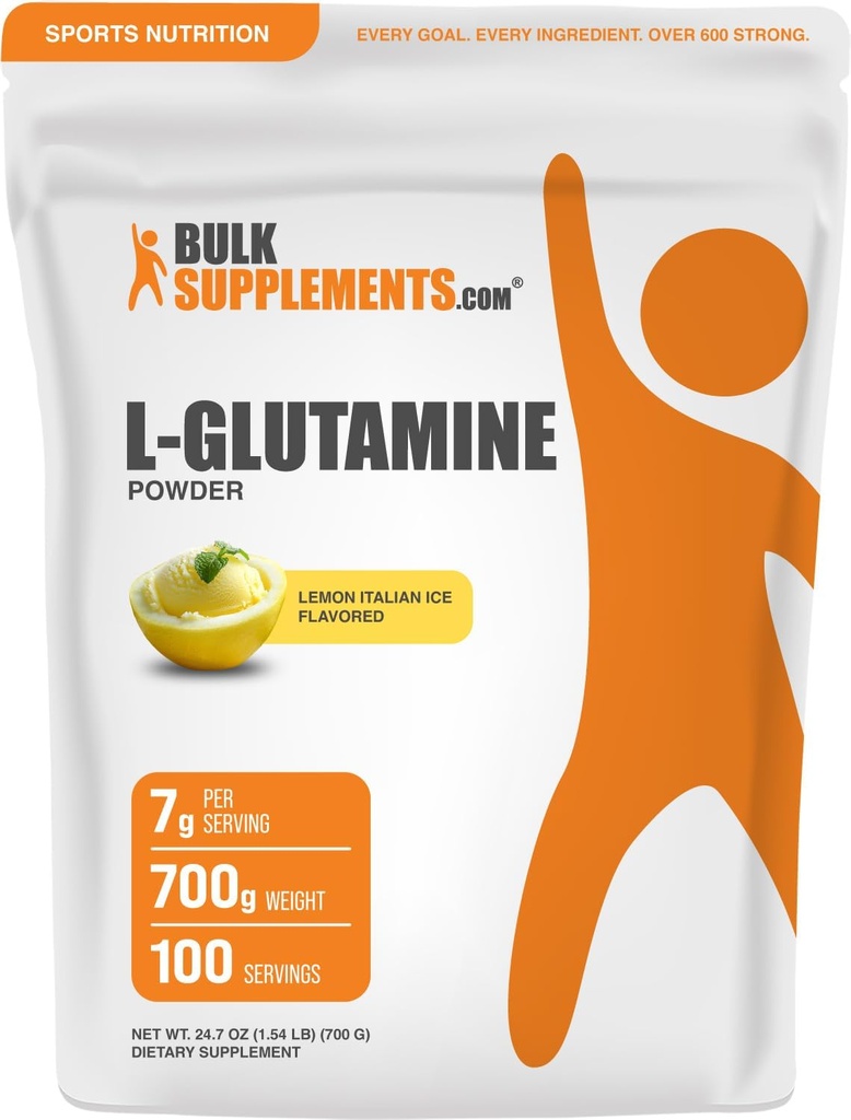 BulkSupplements.com L-Glutamine Toz - Glutamine Supplement, Amino Asit Supplement - Limon İtalyan Buz Flavor, 7g per Service, 700g (1.5 lbs) (Pazar 1)