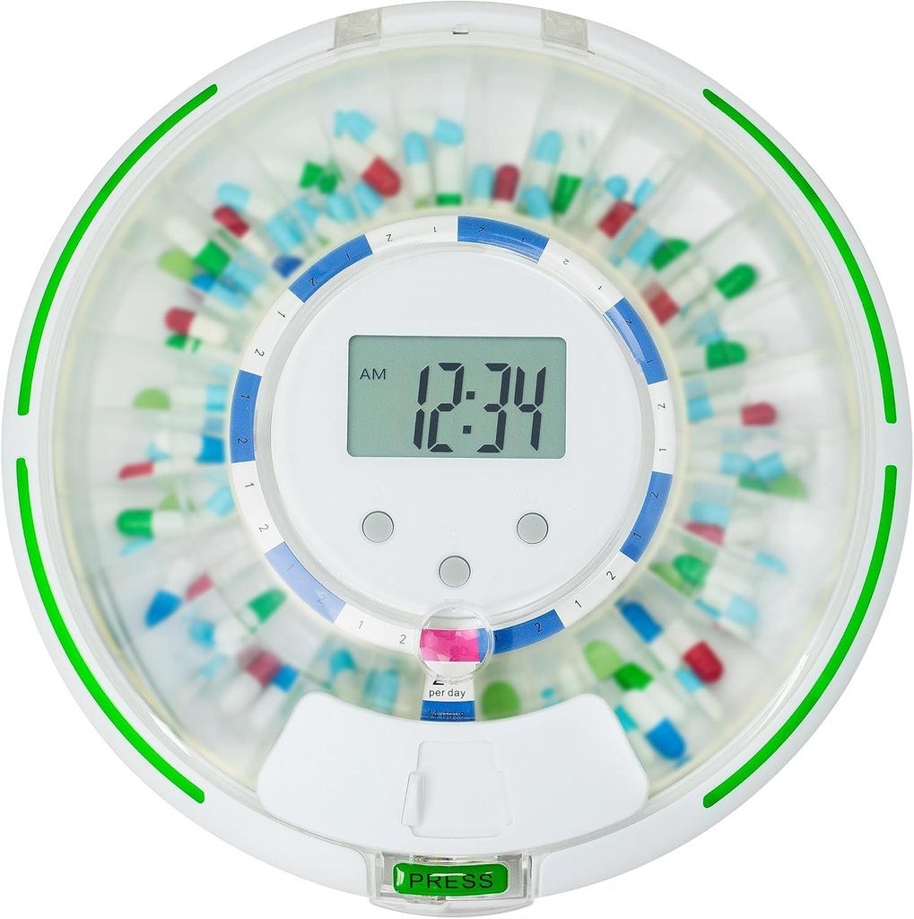 Flashing Light, Sound, Alarm ve Güvenlik Lock ile otomatik Pill yapıştırıcısı, 28 Günlük Elektronik İlaç Organize - 6 Times / Day - Easy Read Display (Frosted)