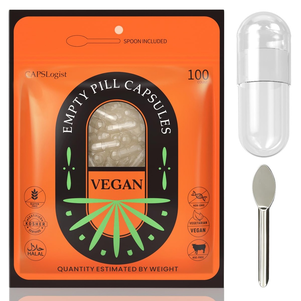 Boş Pill Capsules Boyutu 0, 100 Count Sche with Micro Lab Spoon, Boş Tutılabilir Pill Capsules 0 Vegetarian Clear Veggie For Making Your Own Supplements