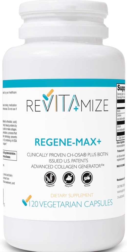 Regene-MAX+ Plus Βιοτίνη, μαλλιά, δέρμα και νύχια. Μείωση λεπτών γραμμών και ρυτίδων. Αύξηση παραγωγής κολλαγόνου