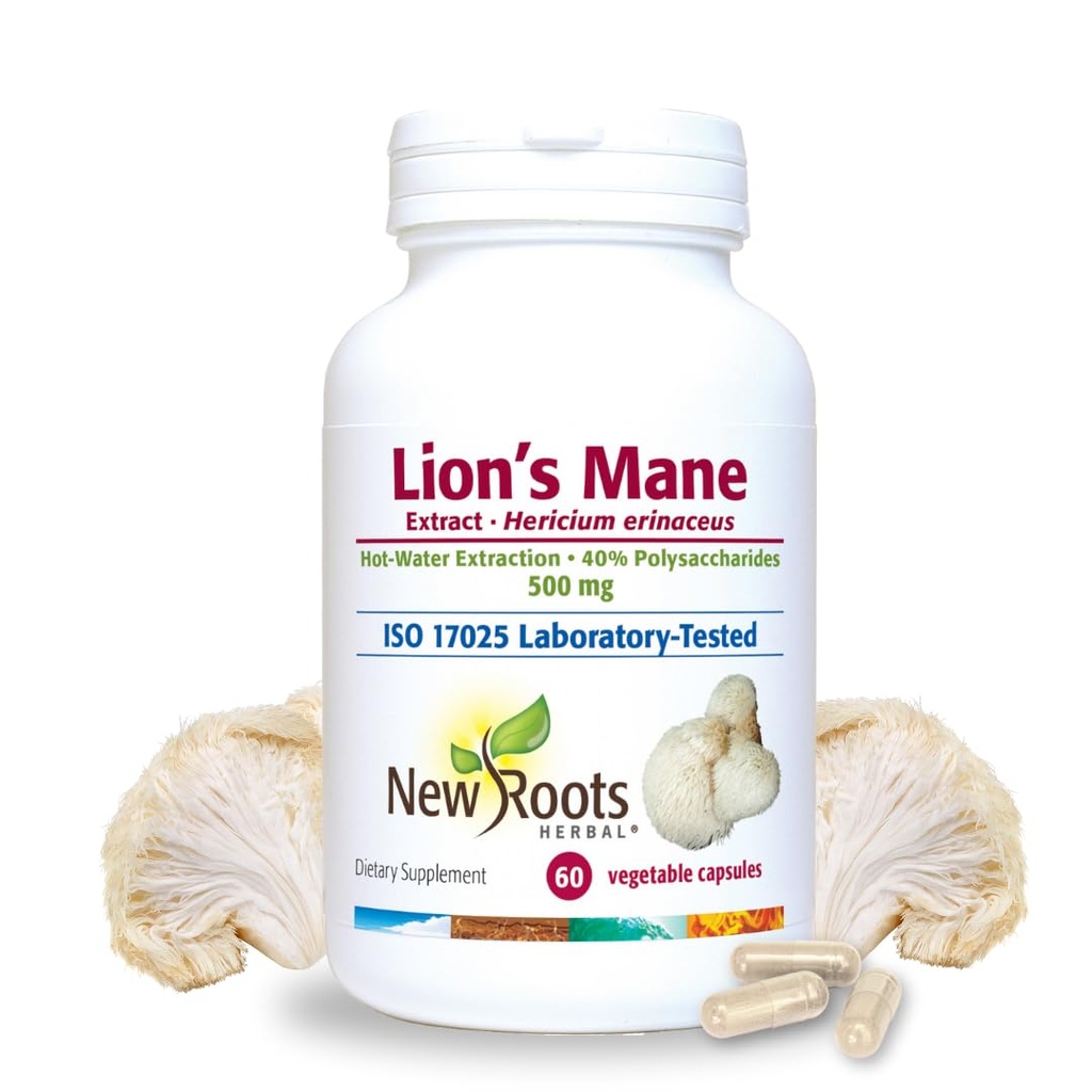 YENİ ROOTS HERBAL Lions Mane Supplement Capsules | 500 mg Lion's Mane Mushroom Interd Hot-Water Extract | Memory, Focus & Immune Support Supplement | 60 Veggie Caps