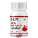 INLIFE Chelated Iron Folic Acid Supplement with Vitamin C, E, B12, çinko & Selenium for Men Women - 60 Tablets