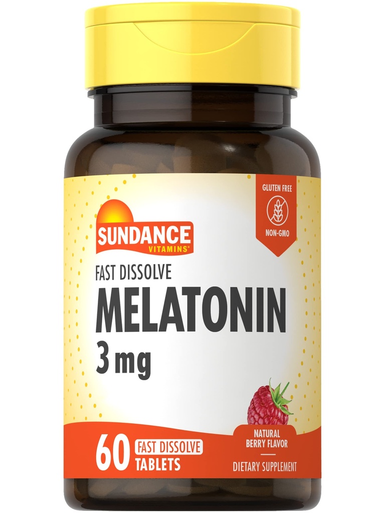 Sundance Melatonin 3 mg Hızlı Dissolve | 60 Vejetaryen Tabletler | Natural Berry Flavor | Vegetarian, Non-GMO ve Gluten Ücretsiz Supplement