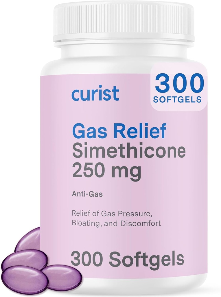 Curist Gas Relief Simethicone 250 mg Softgels (300 Kont) - Digestive Relief, Bloating Relief & Anti Flatulence Gas Pills for Yetişkinler helps Gas and Bloating Relief (300 Soft jels)