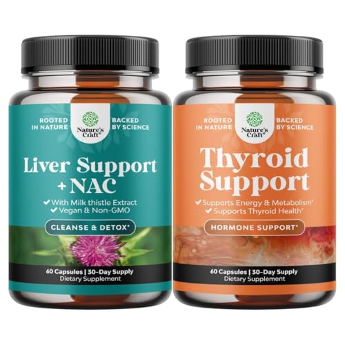 Liver Support NAC Supplement with Milk Thistle Extract, N Acetyl Cysteine and Artichoke, and Herbal Thyroid Support Complex - Potent Kelp Iodine for Hormon Balance - Mood & Energy