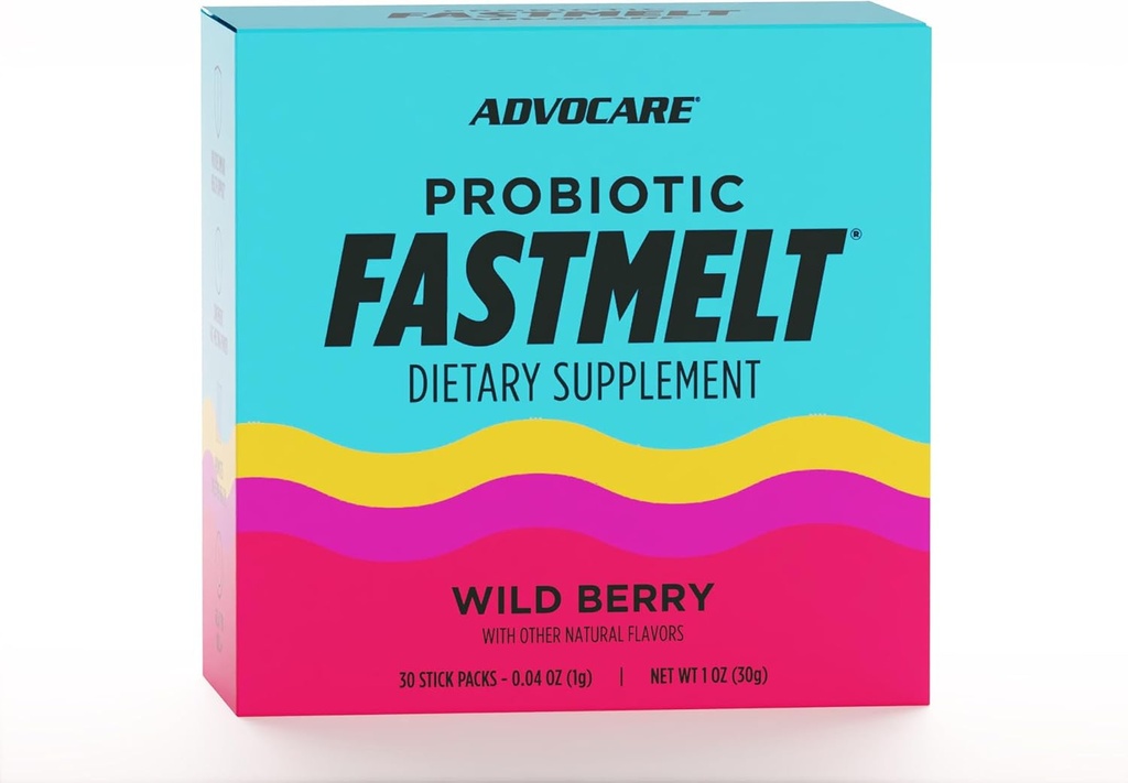 AdvoCare Probiyotik Fastmelt - Gut için Premium Diyet Supplement, Immune System & Heart Health Support* - Wild Berry, 30 Stick Packs