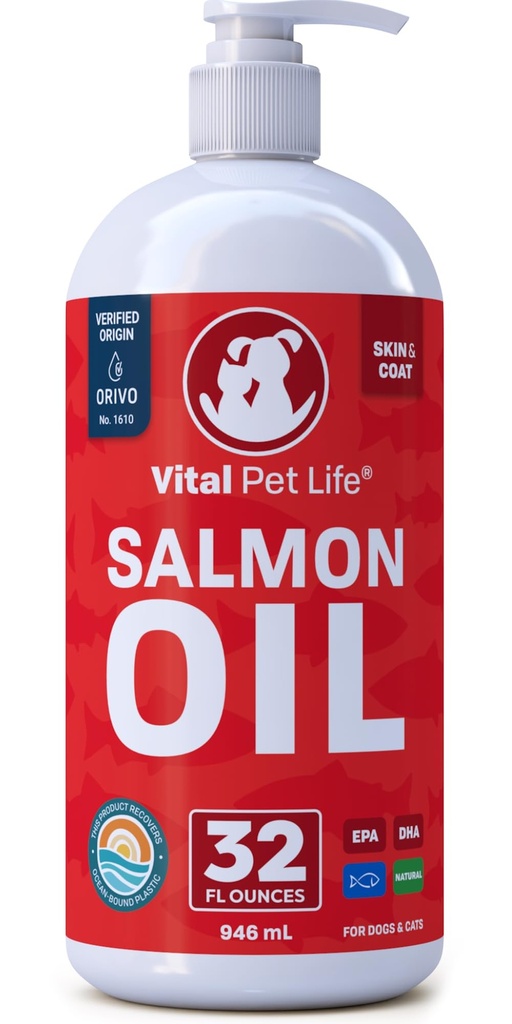 Köpekler ve Kediler için Salmon Yağı - Sağlıklı Cilt & Ön, Balık Yağı, Omega 3 EPA DHA, Evcil hayvanlar için Sıvı Gıda Tamam, Tüm Doğal, Ortak ve Kemik Sağlığı, Doğal Alerji & Inflammasyon Savunması, 32 oz