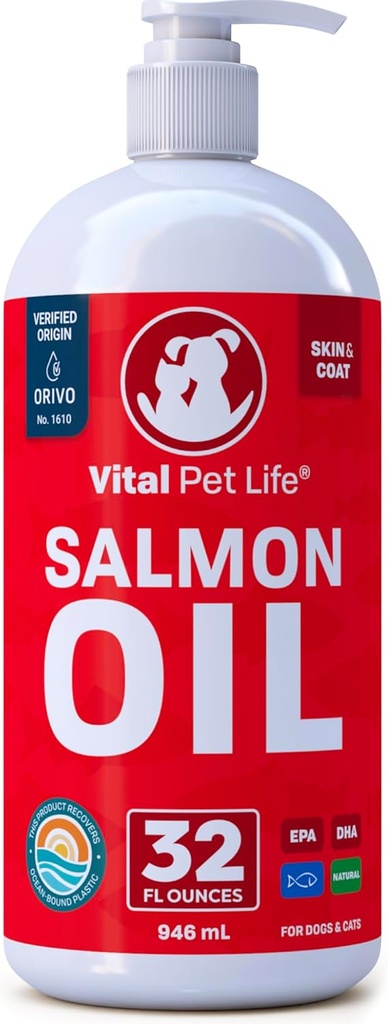 Köpekler ve Kediler için Salmon Yağı - Sağlıklı Cilt & Ön, Balık Yağı, Omega 3 EPA DHA, Evcil hayvanlar için Sıvı Gıda Tamam, Tüm Doğal, Ortak ve Kemik Sağlığı, Doğal Alerji & Inflammasyon Savunması, 32 oz