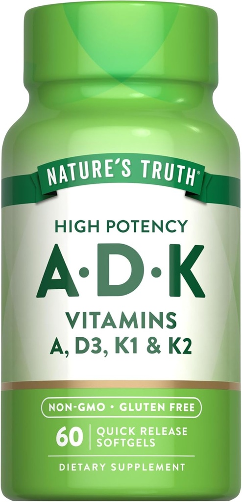Doğanın Gerçek Vitamini ADK | 60 Softgels | Vitamin A, D3, K1 & K2 | Non-GMO & Gluten Ücretsiz Supplement
