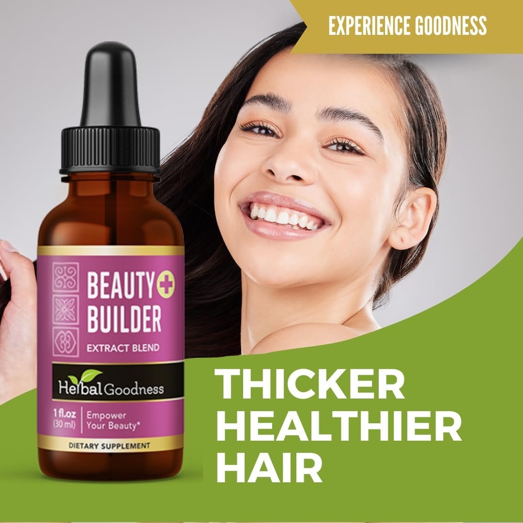 Herbal Goodness Beauty Builder 1oz - Biotin & Hyaluronic Acid ile Kadınlar için Collagen - Saç Büyümesi, Skin Hydration, Nail Desteği, Anti-Aging Beauty Alert - Marialtı & Guava Leaf