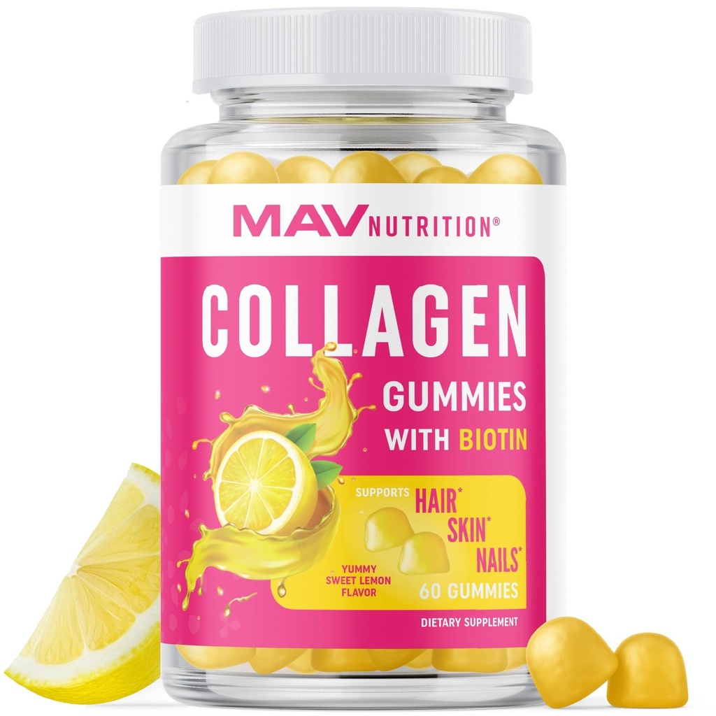 Kadınlar için Collagen Gummies | 200 mg Hydrolyzed Collagen + 2500mcg Biotin, C, E & çinko | Anti Aging, Saç Büyüme, Cilt, Güçlü Çiçeği | No-GMO Mum Vitamini | 60 Kont