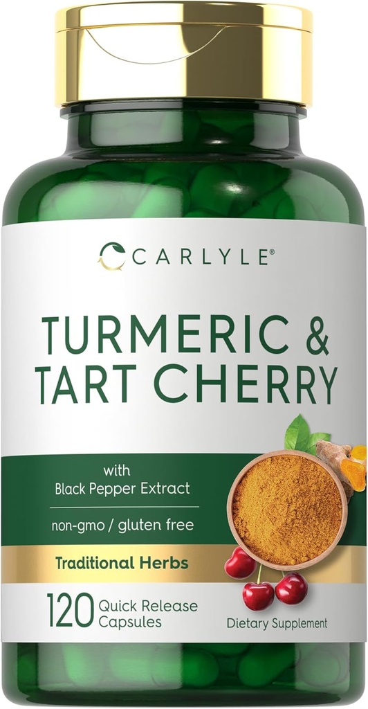 Carlyle Turmeric ve Tart Cherry Capsules | 120 Kont | Bioperine | Vegetarian, Non-GMO, Gluten Free Supplement Supplement Supplement